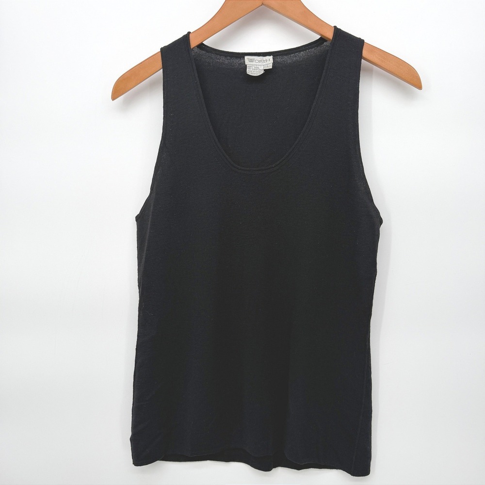 Worth 100% Wool Sleeveless Sweater Shell Tank Top Black Knit Shell Layering LG